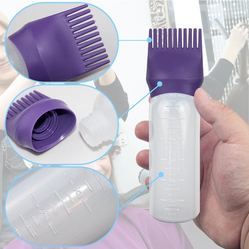 ELANE 4 Pack Root Comb Applicator Bottles, Oiling Applicator for Hair Dye & Shampoos, Salon Use (Purple+Green) - Image 3